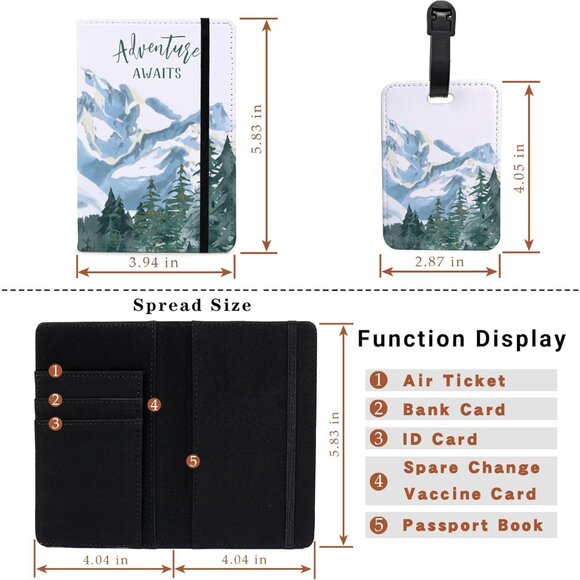 Passport Holder Set,Passport Holder and Luggage Tag,Cover for Men and Women,Wall - Picture 3 of 8